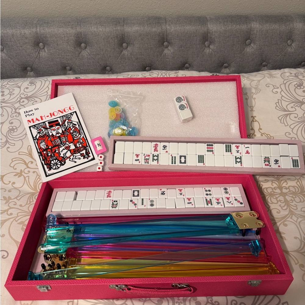 Pink Mahjong Set with Colorful Accessories